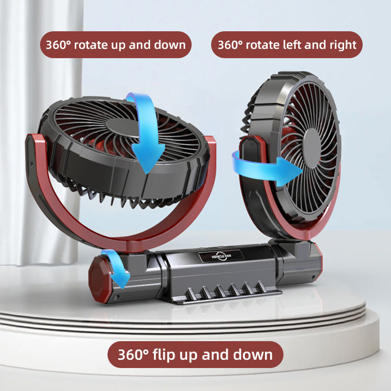 GPRGIT F7201 Double Head Car Fan Cooler 6-Inch 360° Rotation Brushless Motors USB 10W