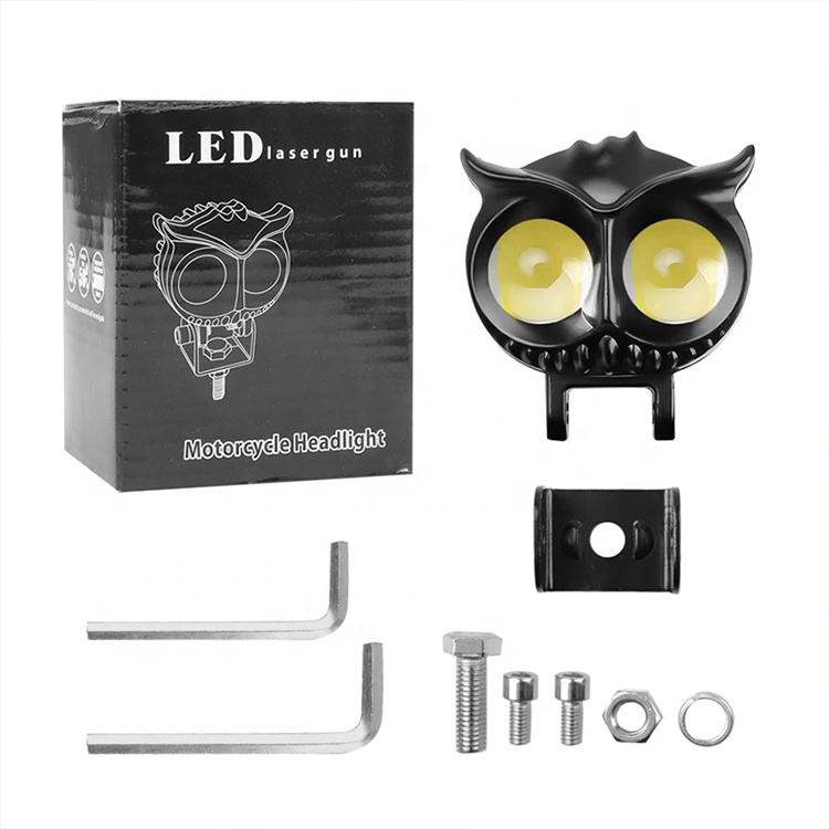 Dual Color LED Motorcycle Headlight Factory Owl Design Fog Light Bulb with Auxiliary Spot Work Lamp Projector Lens for Driving