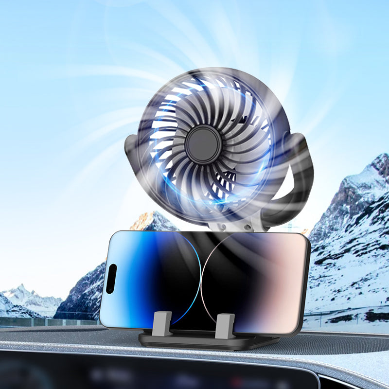 GPRGIT Car Fans Adjustable Wind Speed, Portable Desktop Cooling Mini Fan with Phone Holder, 4-Inch Blades