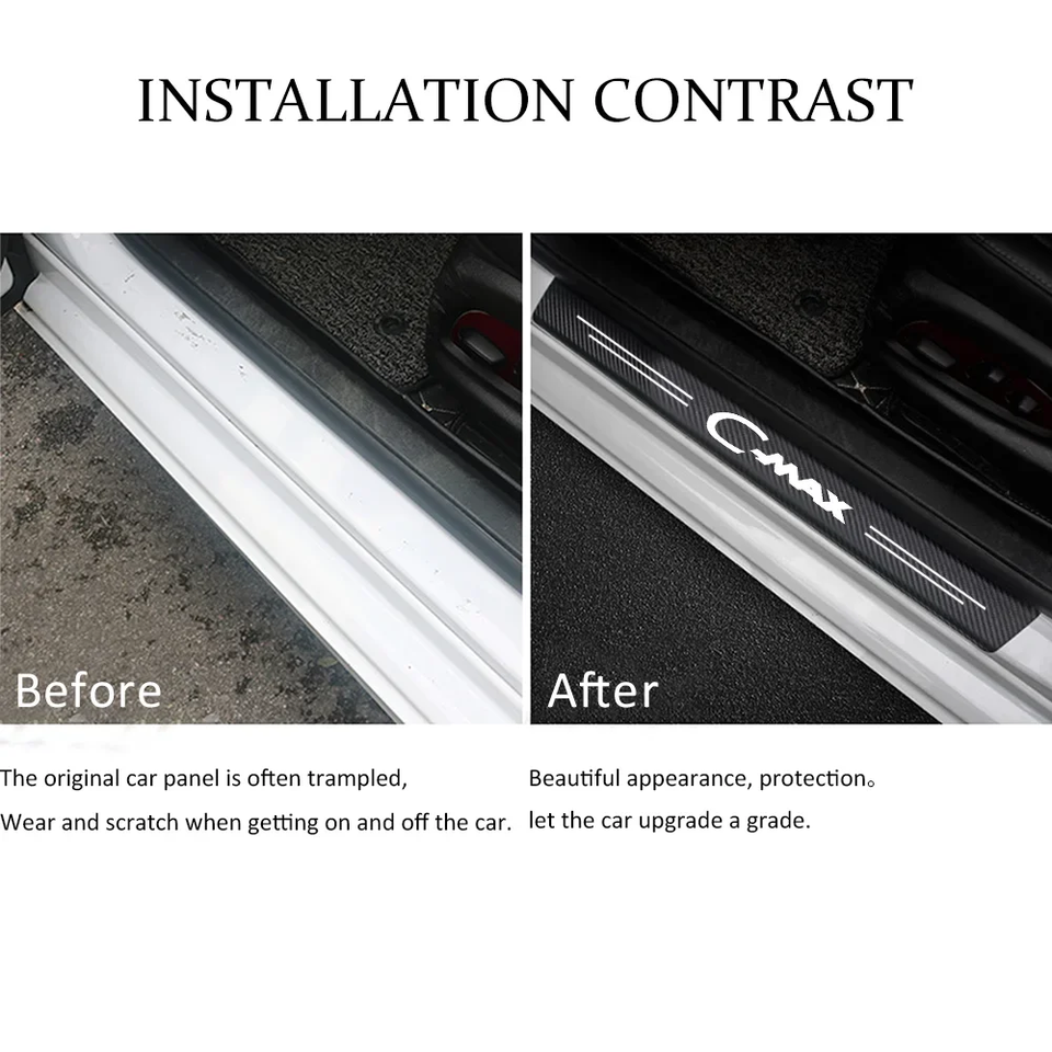 GPRGIT 4Pcs Car Door Threshold Sill Sticker Decal Protector, Single Use, for Ford CMAX 2012-2022, Model DM-1241