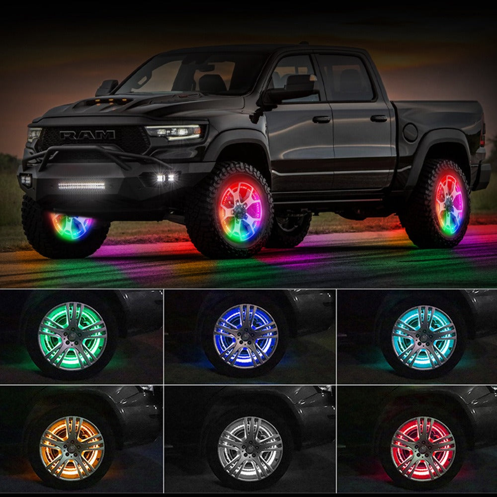 15 17 19 Inch RGB Chasing Car LED Tyre Lamp APP Remote Control 12V IP67 Magic Wheel Hub Light for Universal Car