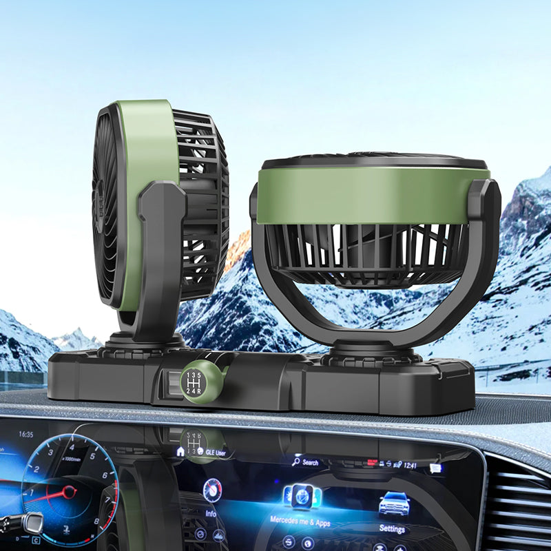 GPRGIT F6604 Portable Adjustable Dual Head Car Fans, Rotatable Oscillating Double Heads Fan, 12V 24V, ABS+PP