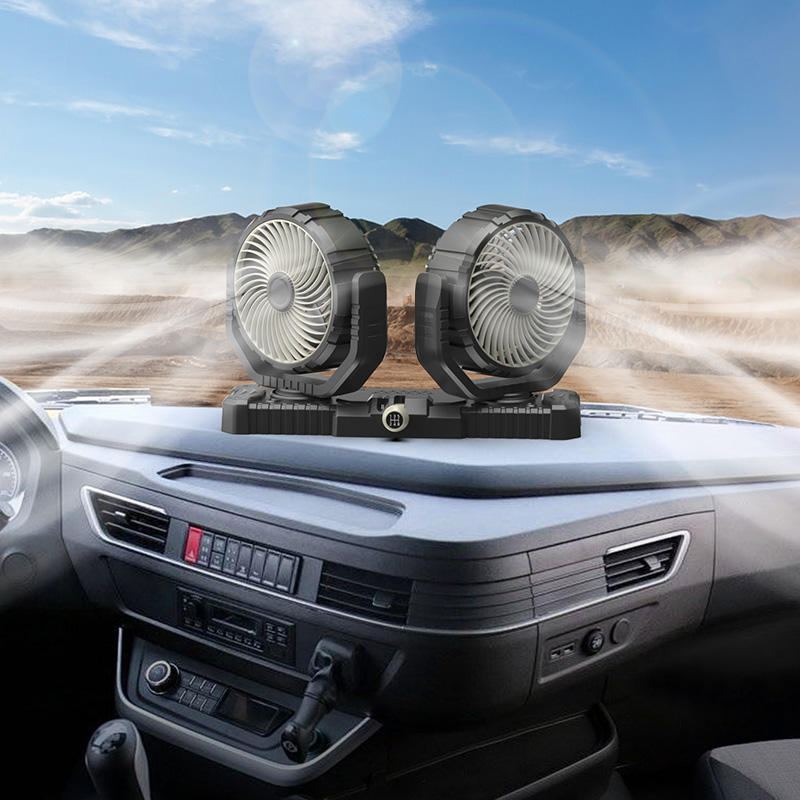 GPRGIT Dual-Head Dashboard Truck Fan with Lighter 12V/24V 2-Speed