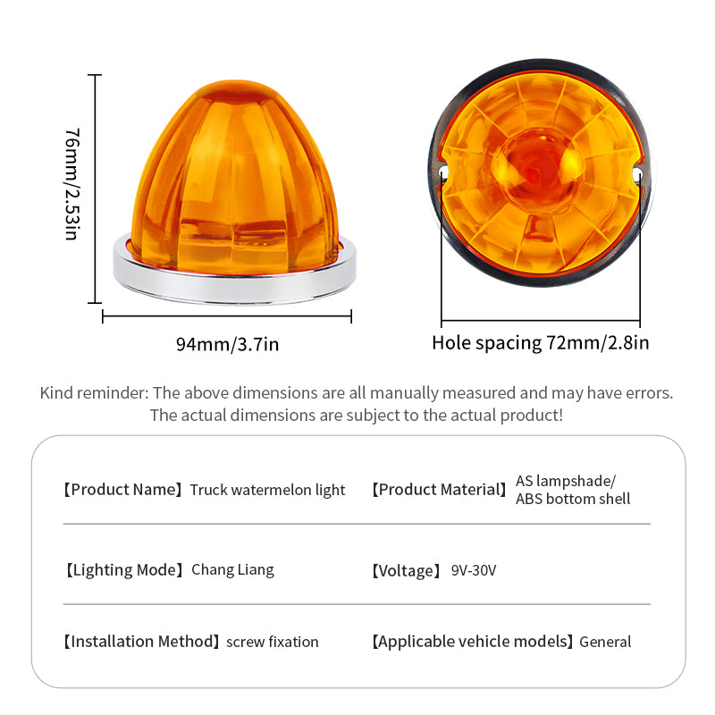 GPRGIT Truck Trailer LED Light Glass Watermelon Star Duty Dump Truck Body Shape Red Amber Clear Lens 9V-30V IP67 Waterproof