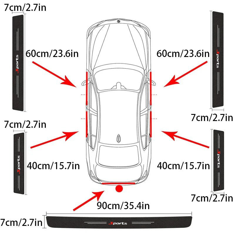 GPRGIT 5PCS Sports Car Door Sill Strip Carbon Fibre Protective Cover Universal Anti-scratch Anti-collision Door Decorative