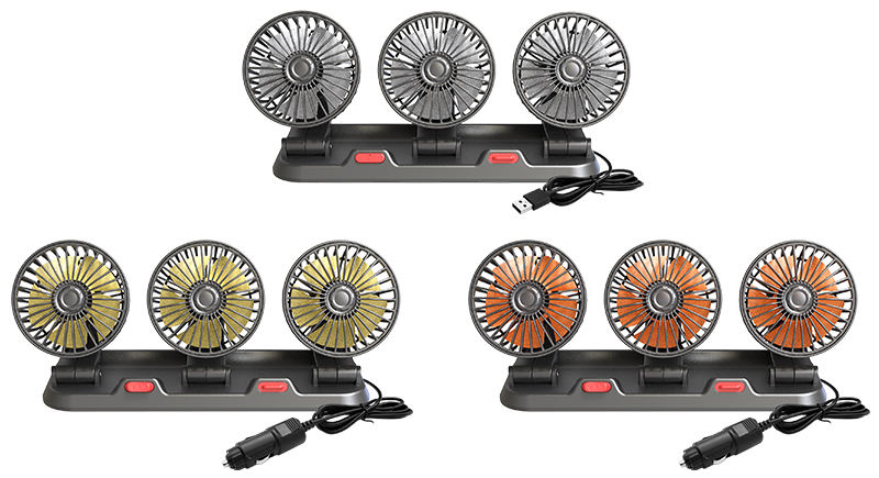 GPRGIT F4310 Triple-Head Car Fan 12V/24V/5V USB 15W 4-Inch