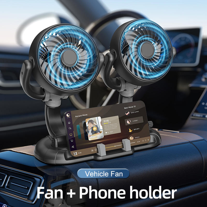 GPRGIT Dual-Head USB 5V Desktop Car Fan with Phone Holder (F5505)