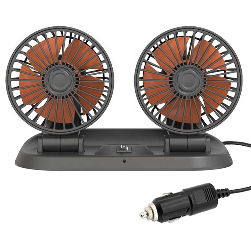 GPRGIT Foldable Dual-Head Mini Car Fan 12V/24V/5V USB 360° Rotate