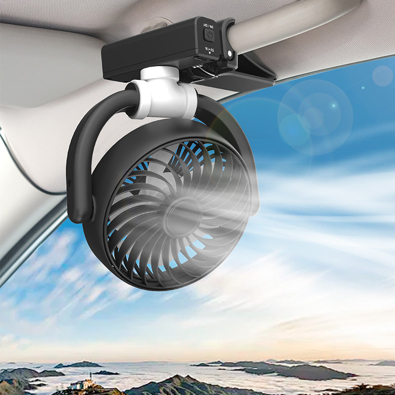 GPRGIT F4508 Car Visor Rechargeable Mini Fan 3 Speeds 2000mAh USB Cooling