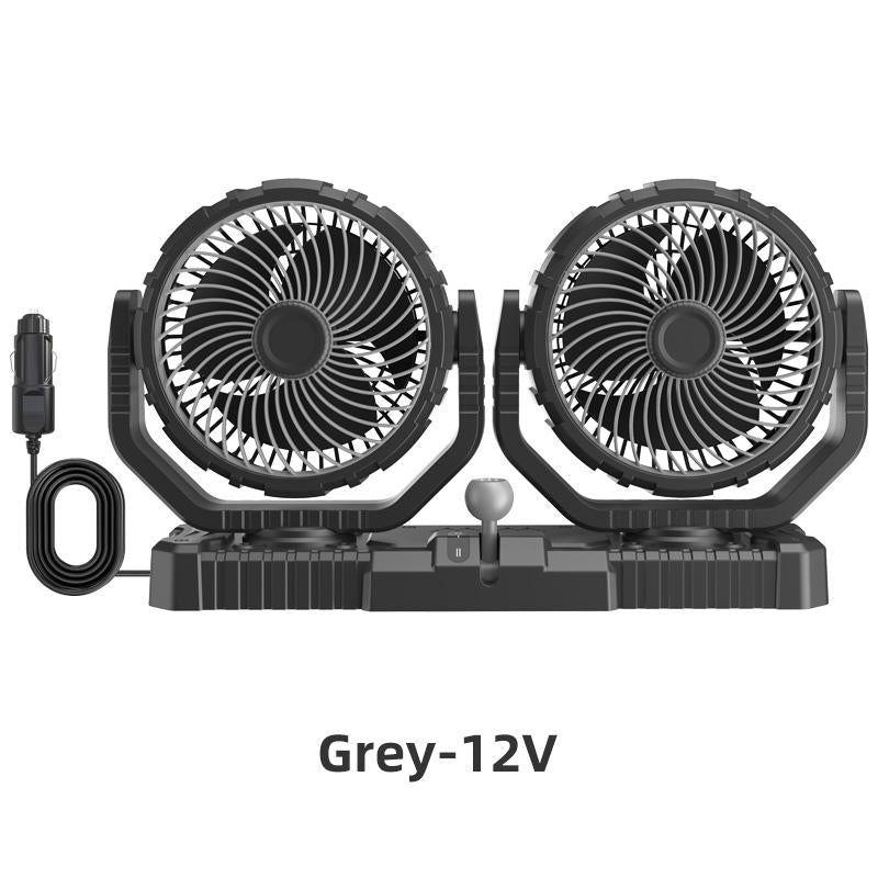 GPRGIT Dual-Head Dashboard Truck Fan with Lighter 12V/24V 2-Speed