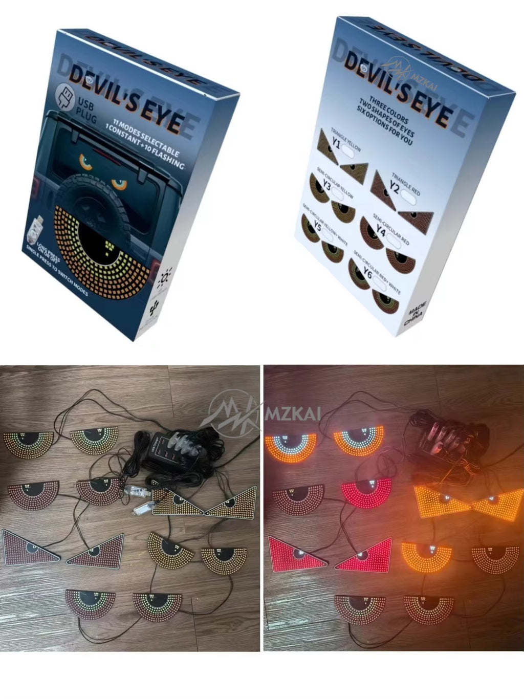 USB-Powered LED Devil Eye Auto Ambient Lighting Display Screen Panel Lights for Universal Car Auto LED Angle Demon Eye
