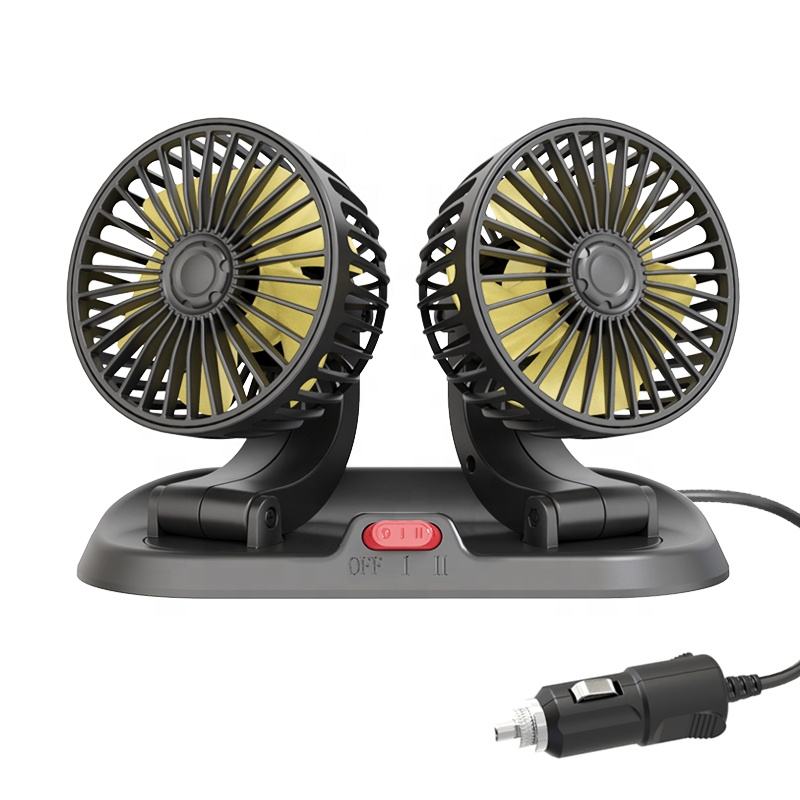 GPRGIT Foldable Dual-Head Mini Car Fan 12V/24V/5V USB 360° Rotate