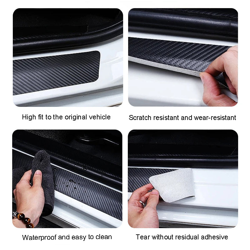GPRGIT Carbon Fiber Car Door Sill Protector Strip 1/4/5Pcs, for Geely Coolray Geometry GX3 Emgrand EC7 Binray Panda Tugella