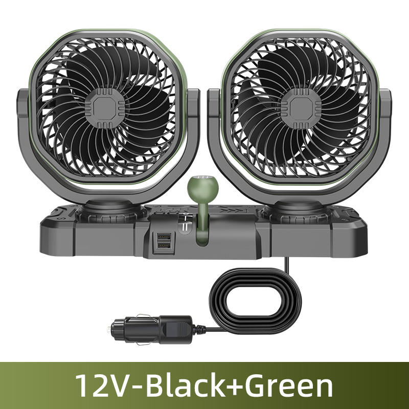 GPRGIT F6604 Dual-Head Rotatable Car Fan 12V/24V Oscillating Air Cooling