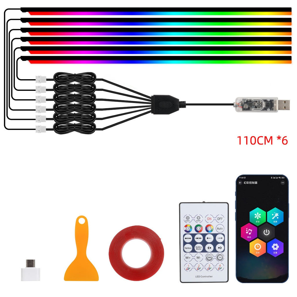 USB RGB Chasing LED Strips Decoration Atmosphere Light Music APP Remote Control Car Interior Acrylic Ambient Light