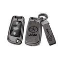 GPRGIT Flip Folding Zinc Alloy Leather Car Key Case Cover Shell for JAC JS2 S2 S3 S5 S7 T40 T50 Sei 3 2019 2021 A5 R3 Auto Accessories