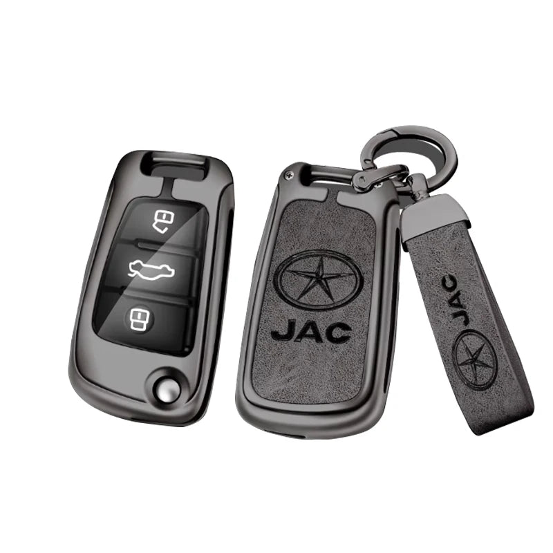 GPRGIT Flip Folding Zinc Alloy Leather Car Key Case Cover Shell for JAC JS2 S2 S3 S5 S7 T40 T50 Sei 3 2019 2021 A5 R3 Auto Accessories