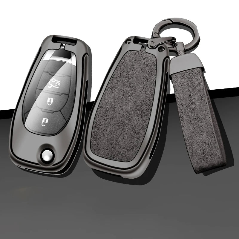 GPRGIT Folding Alloy Leather Car Key Case Cover for Chevrolet Cruze Spark Camaro Volt Bolt Trax Malibu Custom Car Logo Accessories