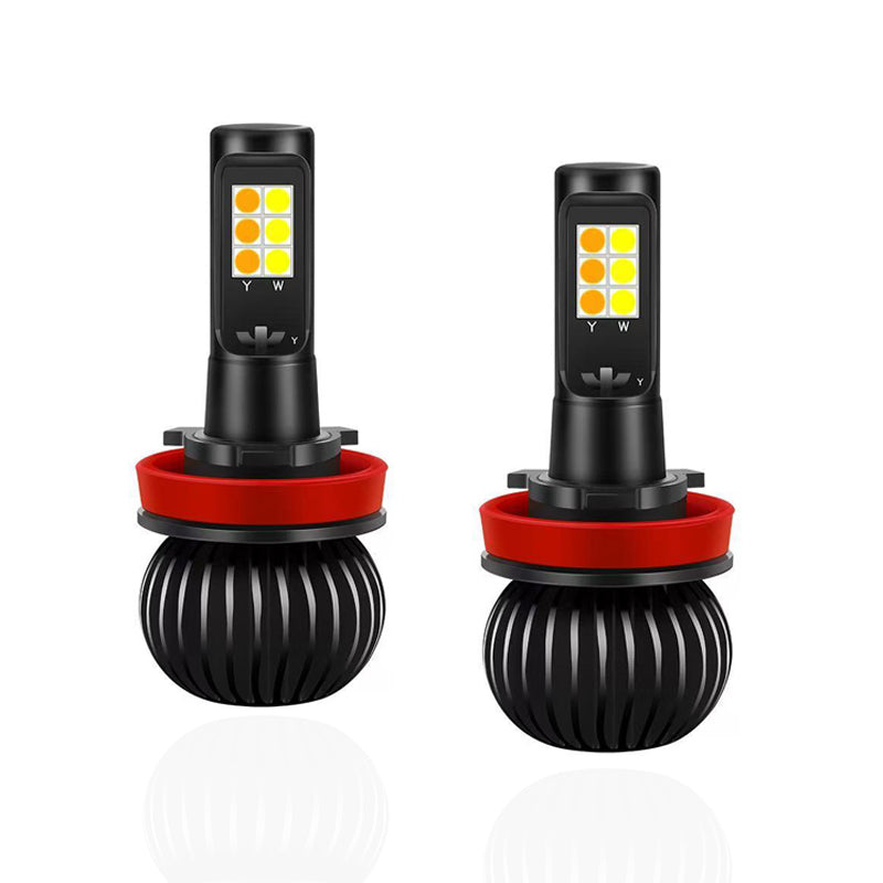2-Pack Dual-Color LED Fog Light Bulbs H7 H11 9005 9006 HB3 HB4, 18W 2600LM