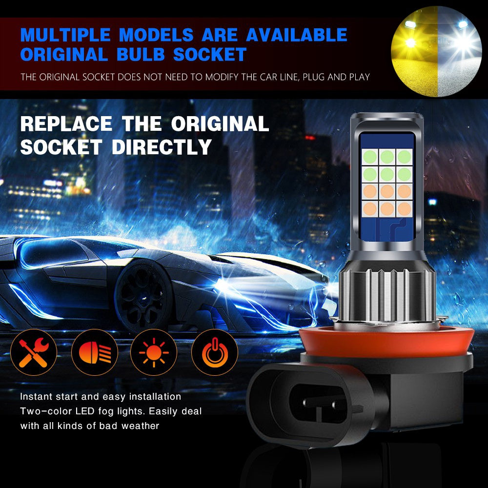 24SMD Two-Color LED Fog Light Bulbs H8 H11 H3 H4 H7 9005 HB3 9006 HB4 H16 P13W