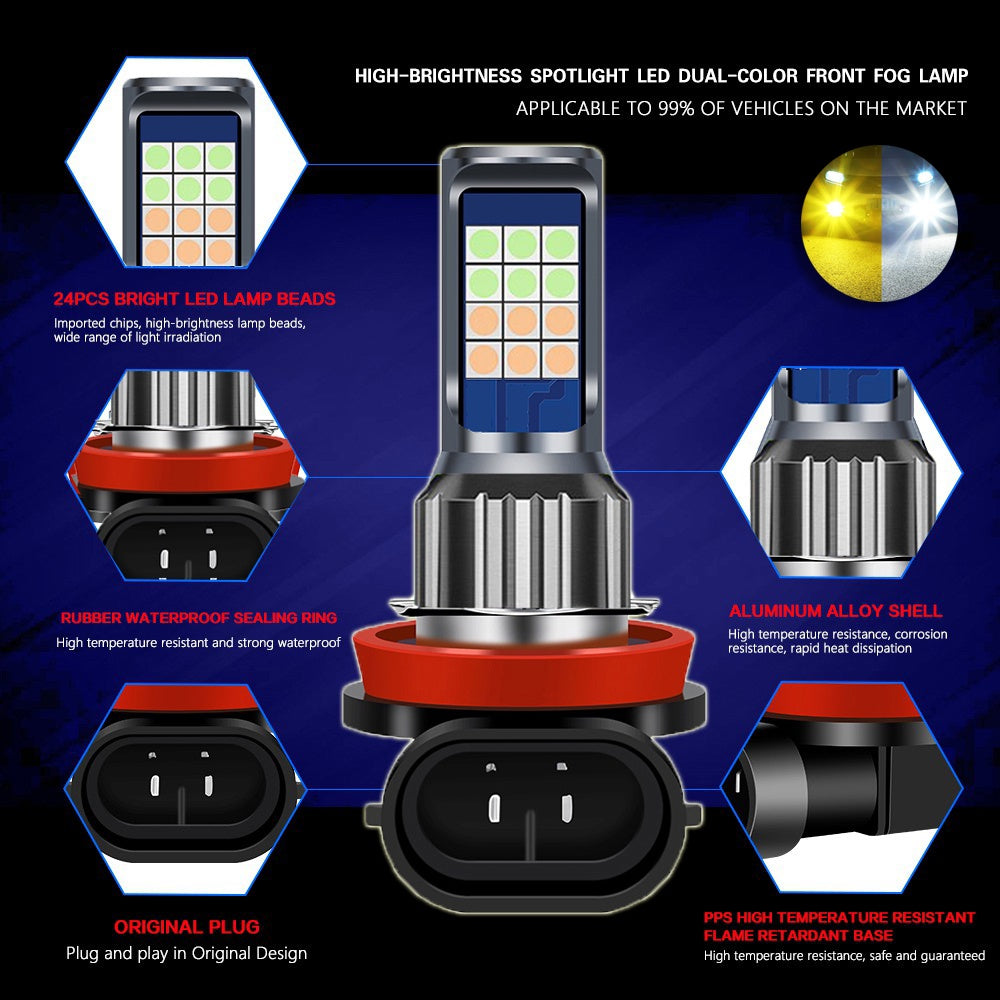 24SMD Two-Color LED Fog Light Bulbs H8 H11 H3 H4 H7 9005 HB3 9006 HB4 H16 P13W