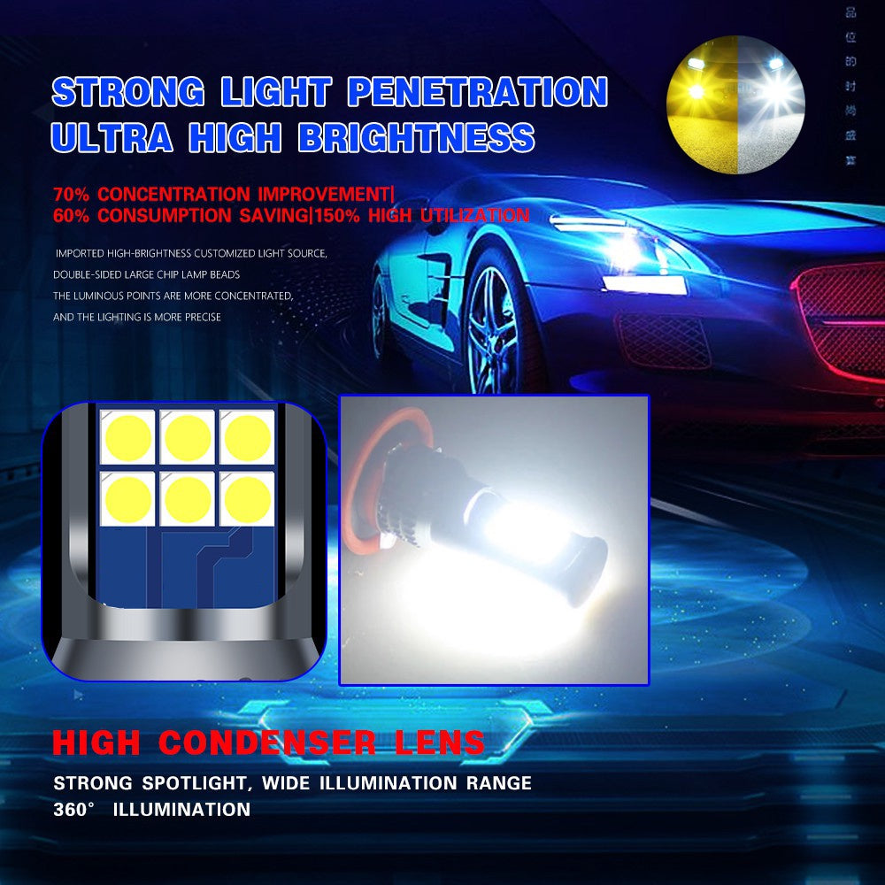 24SMD Two-Color LED Fog Light Bulbs H8 H11 H3 H4 H7 9005 HB3 9006 HB4 H16 P13W