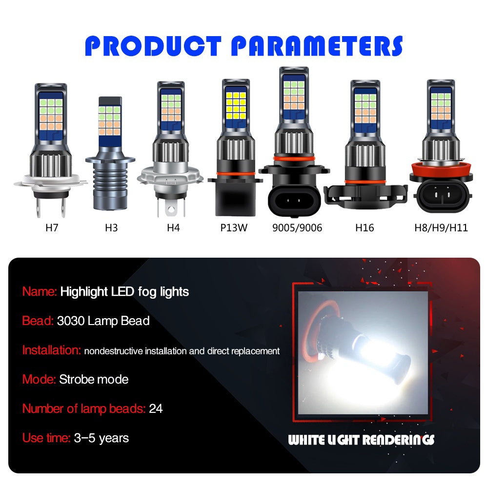 24SMD Two-Color LED Fog Light Bulbs H8 H11 H3 H4 H7 9005 HB3 9006 HB4 H16 P13W