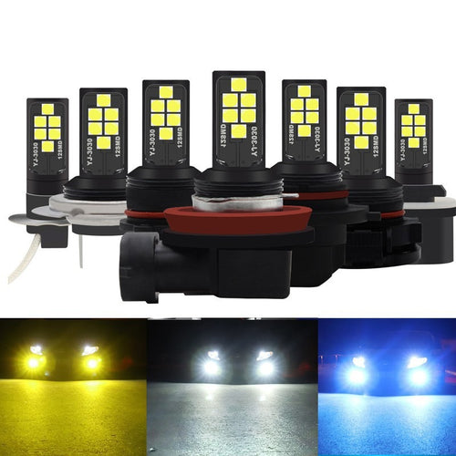 12SMD LED Fog Light Bulbs H8 H11 H3 H7 9005 HB3 9006 HB4, 600LM 6000K