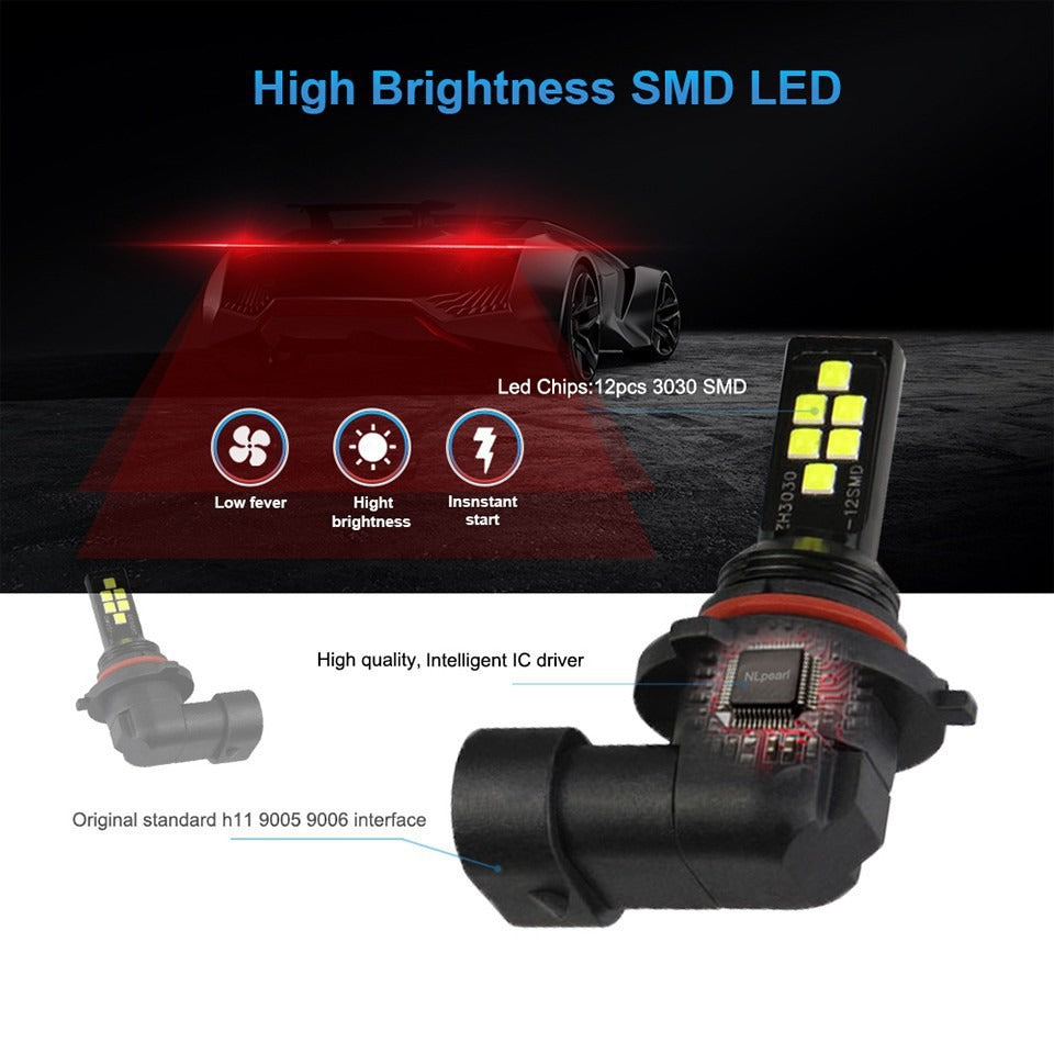 12SMD LED Fog Light Bulbs H8 H11 H3 H7 9005 HB3 9006 HB4, 600LM 6000K