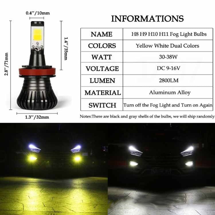 Dual-Color LED Fog Lamp Headlamp Bulbs H3 H7 H11 9005 H8 H16 9006 HB3 HB4 880 881 H1