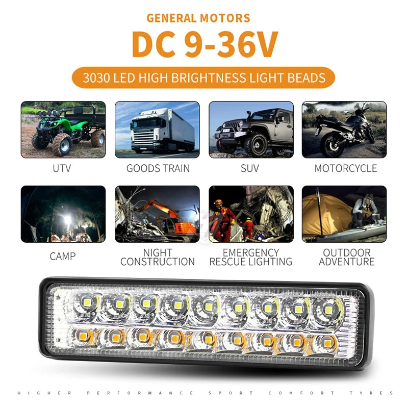 6 Inch Dual Color 54W LED Work Light Bar Flush Mount Driving Fog Lamp Spot Beam Spotlight Work Light 12V 24V for Car Off Road