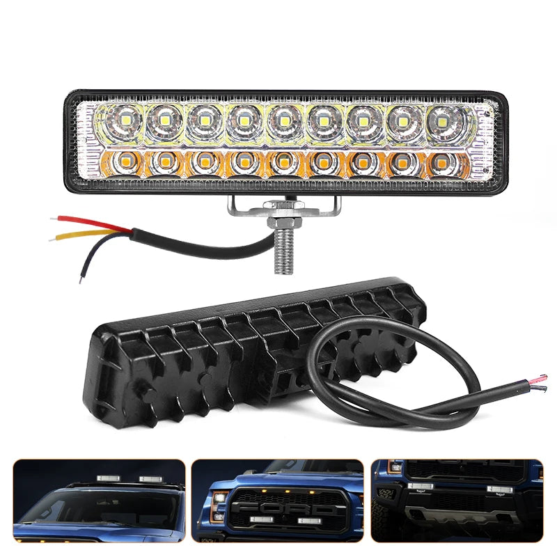 6 Inch Dual Color 54W LED Work Light Bar Flush Mount Driving Fog Lamp Spot Beam Spotlight Work Light 12V 24V for Car Off Road