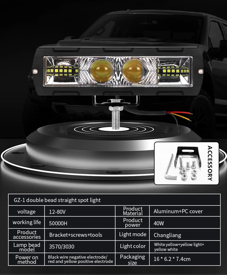 40W LED Work Light Bar for Jeep Pickup Truck Trailer-Amber White Offroad Spot Pods New Driving Fog Light