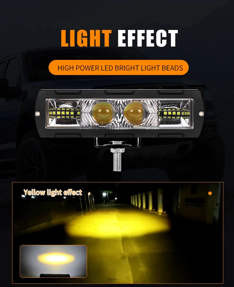 40W LED Work Light Bar for Jeep Pickup Truck Trailer-Amber White Offroad Spot Pods New Driving Fog Light