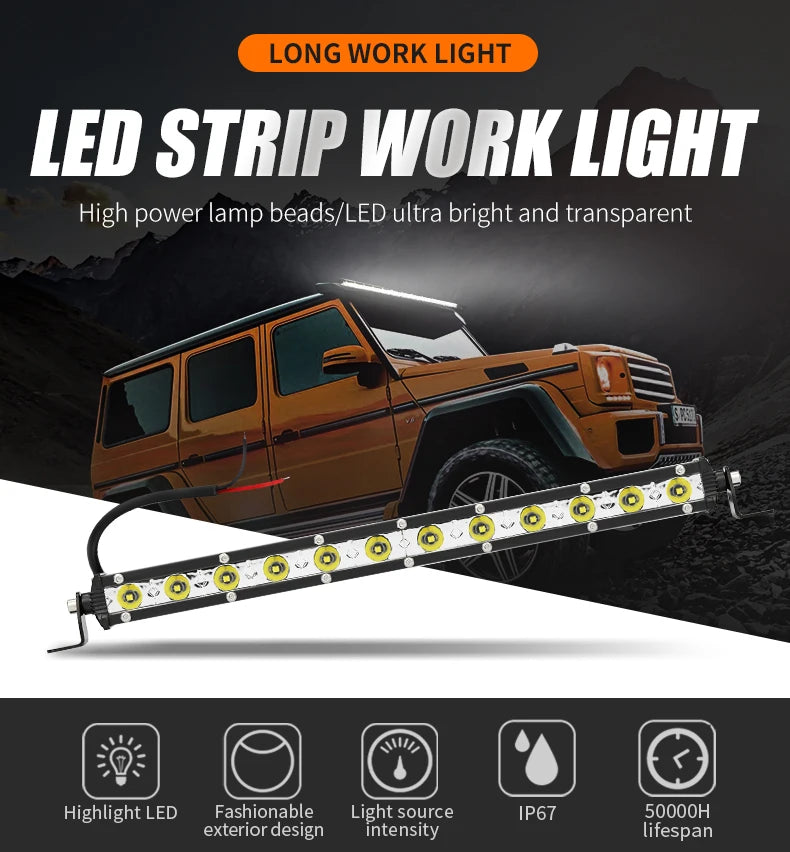7" 13" 19" 26" 32" 38" 45" 51" Straight Slim LED Light Bar Single Row 18W 90W 120W 144W SUV 4X4 ATV Off Road LED Work Light