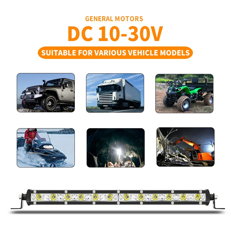 7" 13" 19" 26" 32" 38" 45" 51" Straight Slim LED Light Bar Single Row 18W 90W 120W 144W SUV 4X4 ATV Off Road LED Work Light