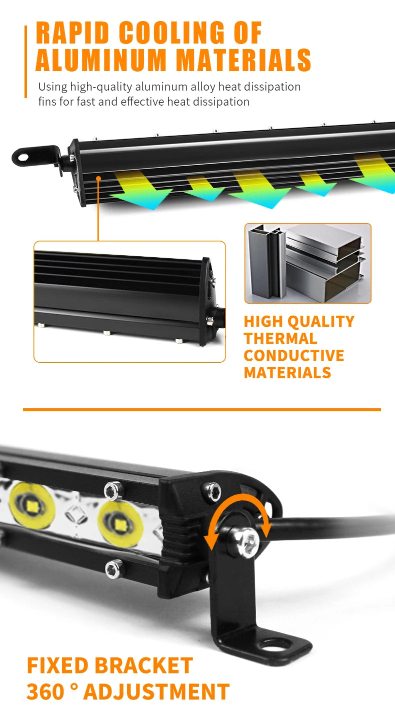 Silm Type 18W 6SMD LED 3030 Working Floop Offroad Lamp Bars 7inchs 12V Led Work Light Headlights LED Fog/Driving Lights