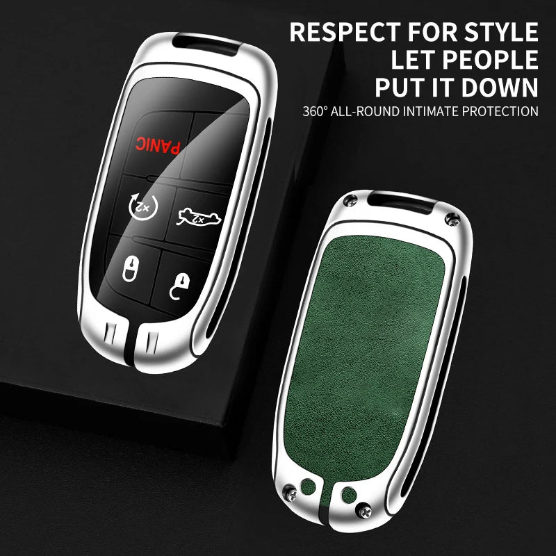 GPRGIT Zinc Alloy Leather Car Key Case Cover for Dodge Wrangler Jeep Renegade Commander Grand WK2 KL Chrysler 200 300C