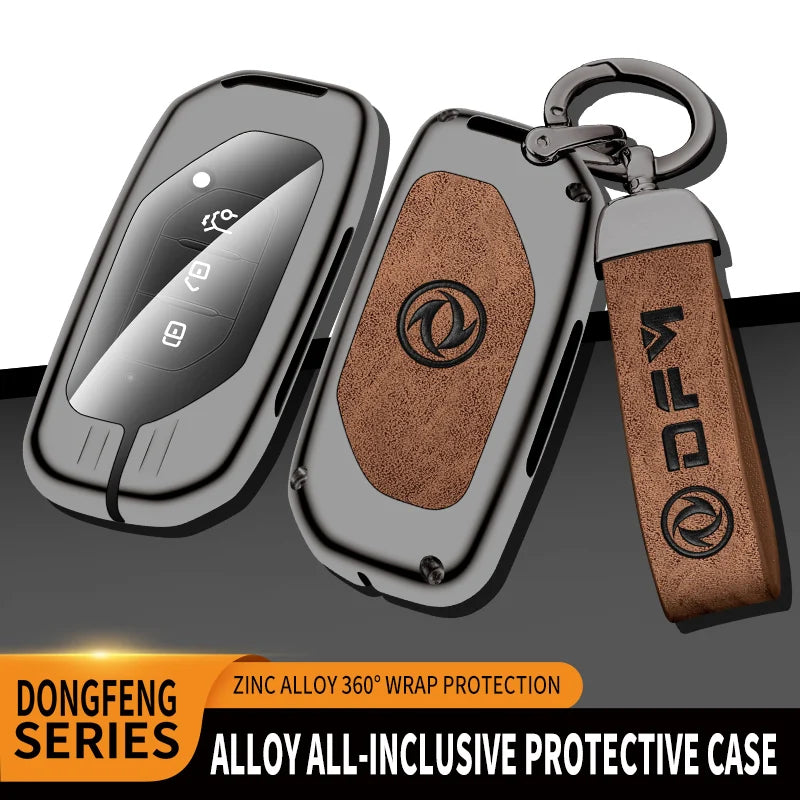 GPRGIT Car Logo Zinc Alloy Leather Car Key Case Cover for DongFeng DFM 370 S560 AX7 AX5 AX4 AX3 MX5 Keychain Styling Accessories