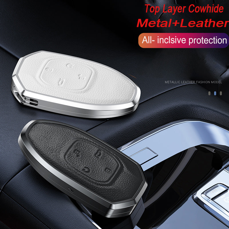 GPRGIT Aluminum Alloy+Leather Car Key Cover Case for GAC Trumpchi Empow 2021 J11-J15 J16 Keychain Holder