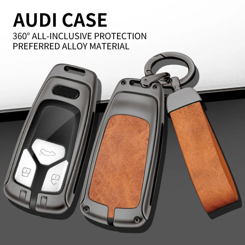GPRGIT Zinc Alloy Leather Key Case Cover Shell for Audi A6 A5 Q7 S4 S5 A4 B9 A4L 4M TT TTS TFSI RS 8S 8W Car Key Logo