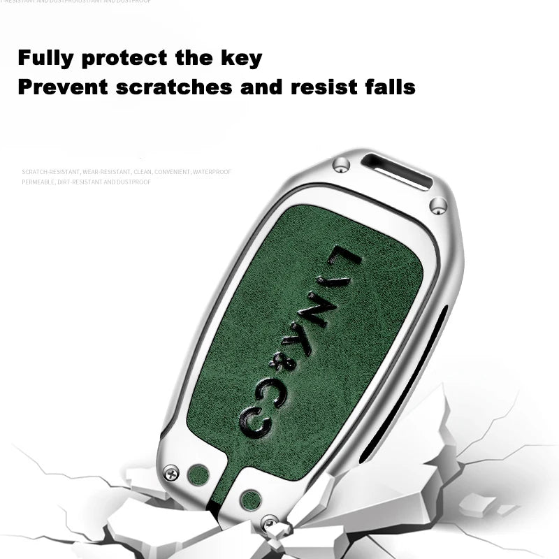 GPRGIT Zinc Alloy Leather Key Case Cover Shell for LYNK&CO 01 PHEV 02 03 05 2017 2018 4 Buttons Key Protector Fob Auto Accessories