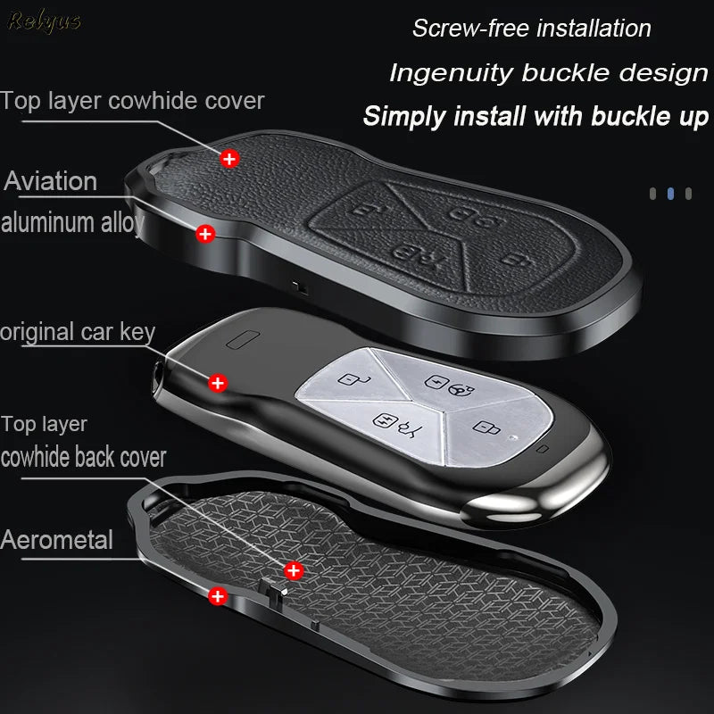 GPRGIT Leather Aluminum Alloy Car Key Cover Case for Xpeng Xiaopeng P5 P7 G9 G3i Smart 4 Buttons Keyless Fob Accessories