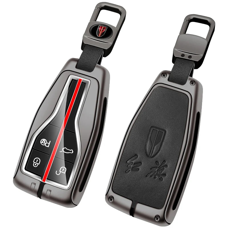 GPRGIT Zinc Alloy Car Key Cover Case Shell Holder Protector for Hongqi HS5 HS7 HS E HS9 Logo Keychain Bag Set Interior Accessories