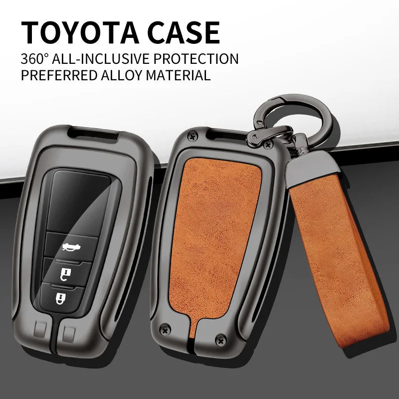 GPRGIT Zinc Alloy Leather Car Logo Key Case Cover for Toyota Camry Corolla CHR C-HR RAV4 Prius Prado 2017 2018 Key Fob Auto Accessories