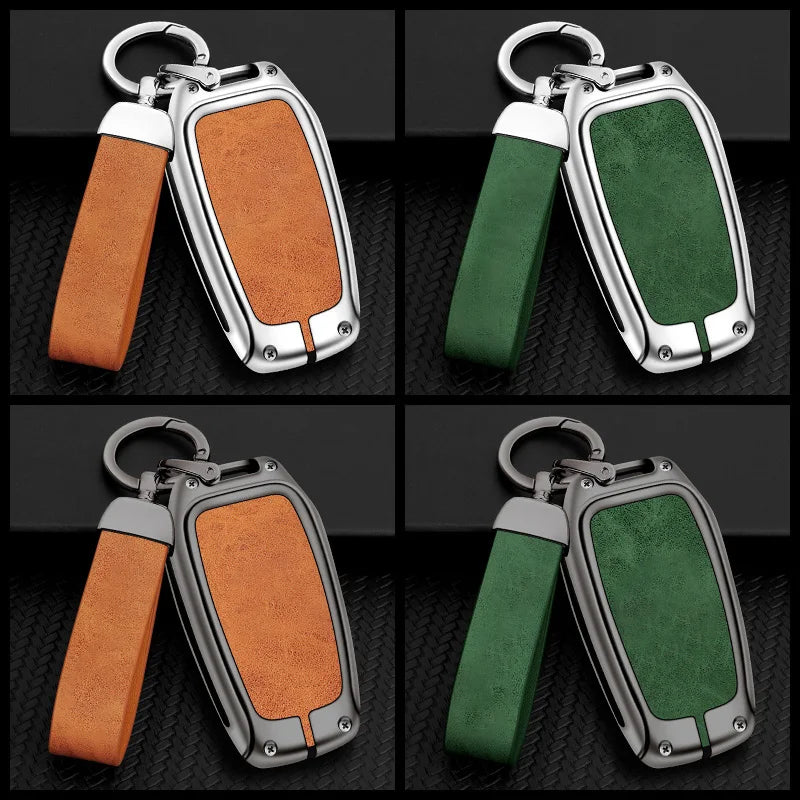 GPRGIT Metal Leather Car Logo Key Case Cover Shell for Toyota Crown Corolla Rav4 CH-R Camry Hilux Fortuner Key Fob Auto Accessories