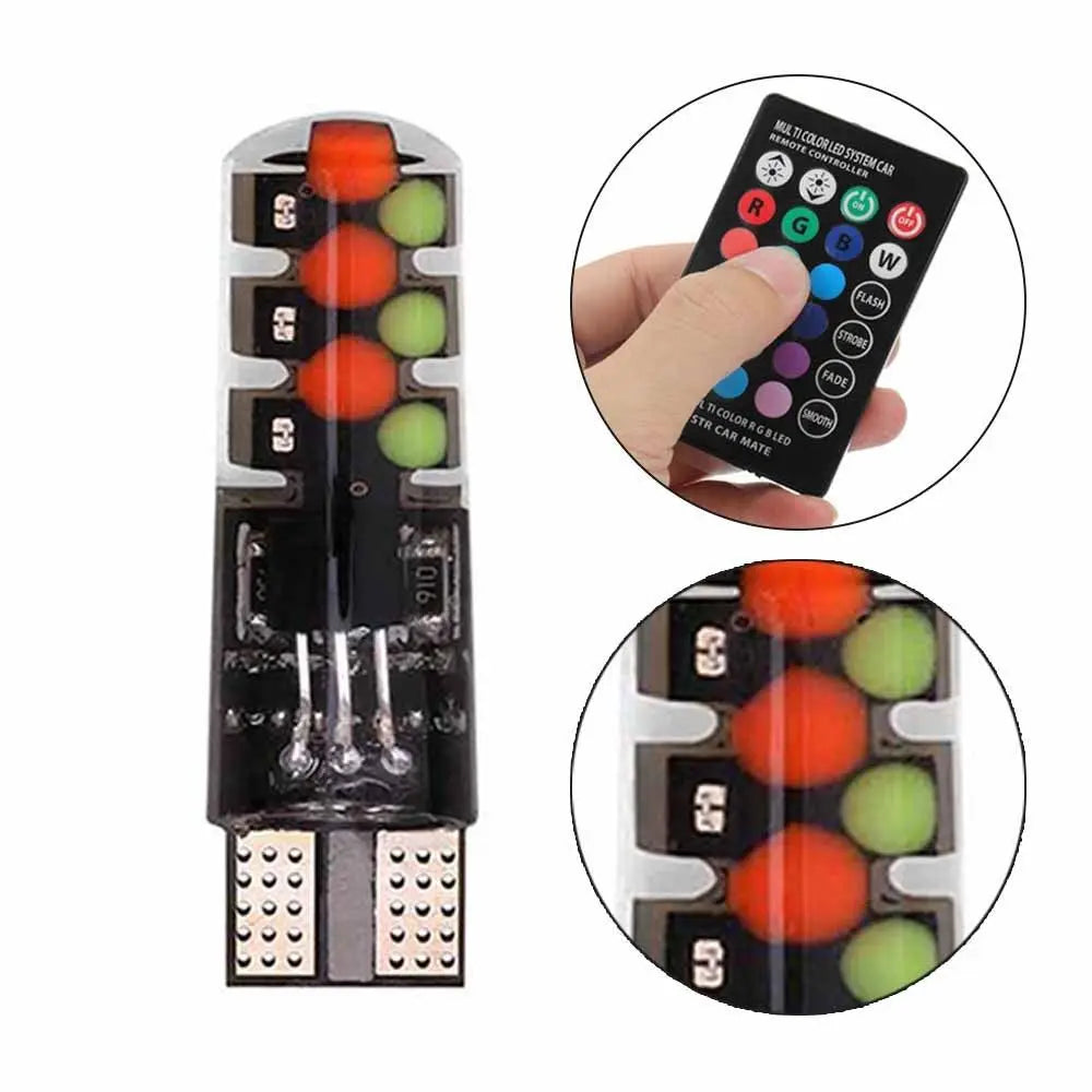 GPRGIT RGB LED T10 Canbus Bulbs for Car - Silicone Remote Control - 12V, 9W, RGB, Canbus, Remote Control