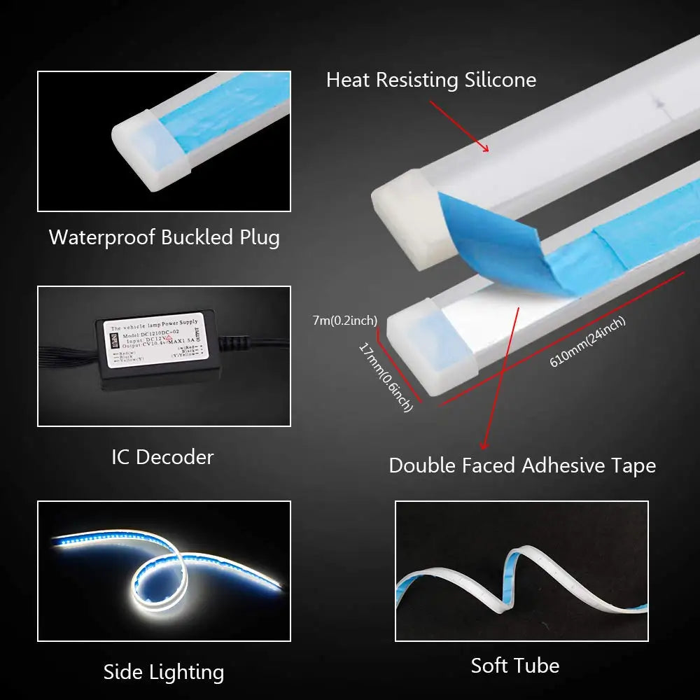 GPRGIT Two-Color Ultra-Thin Daytime Running Light Strip Light Flexible LED Turn Signal Light