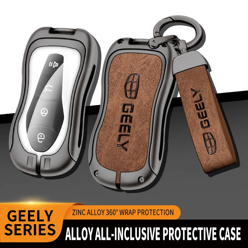 GPRGIT Zinc Alloy Leather Car Key Case Cover for Geely New Emgrand GS X6 Azkarra Tugella FY11 Atlas Pro SUV EC7 Protector Keychain