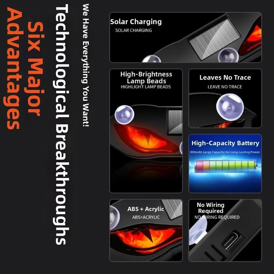 GPRGIT Solar Powered Demon Eye Warning Light Flashing Dynamic LED Car Atmosphere Lamp
